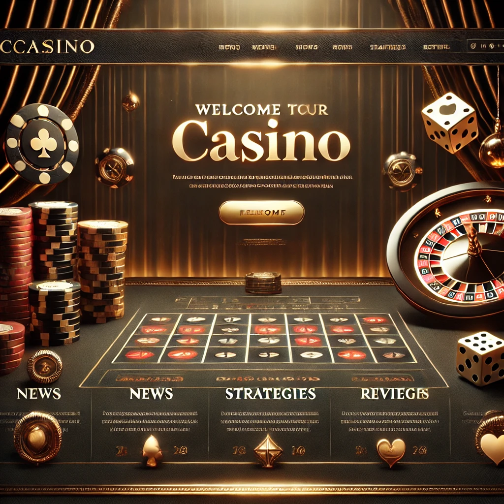 Newsletter banner for a casino-themed website featuring playing cards, poker chips, dice, and a roulette wheel. The text says: 'Stay Updated with the Latest Casino News, Strategies, and Reviews! Join Ccasino’s Newsletter for Exclusive Deals and Insights.' The background has a black-to-gold gradient with subtle sparkles, creating an atmosphere of excitement and elegance.