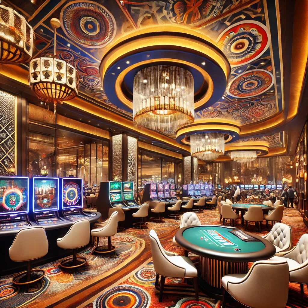 A vibrant South African casino featuring colorful slot machines and elegant interiors.