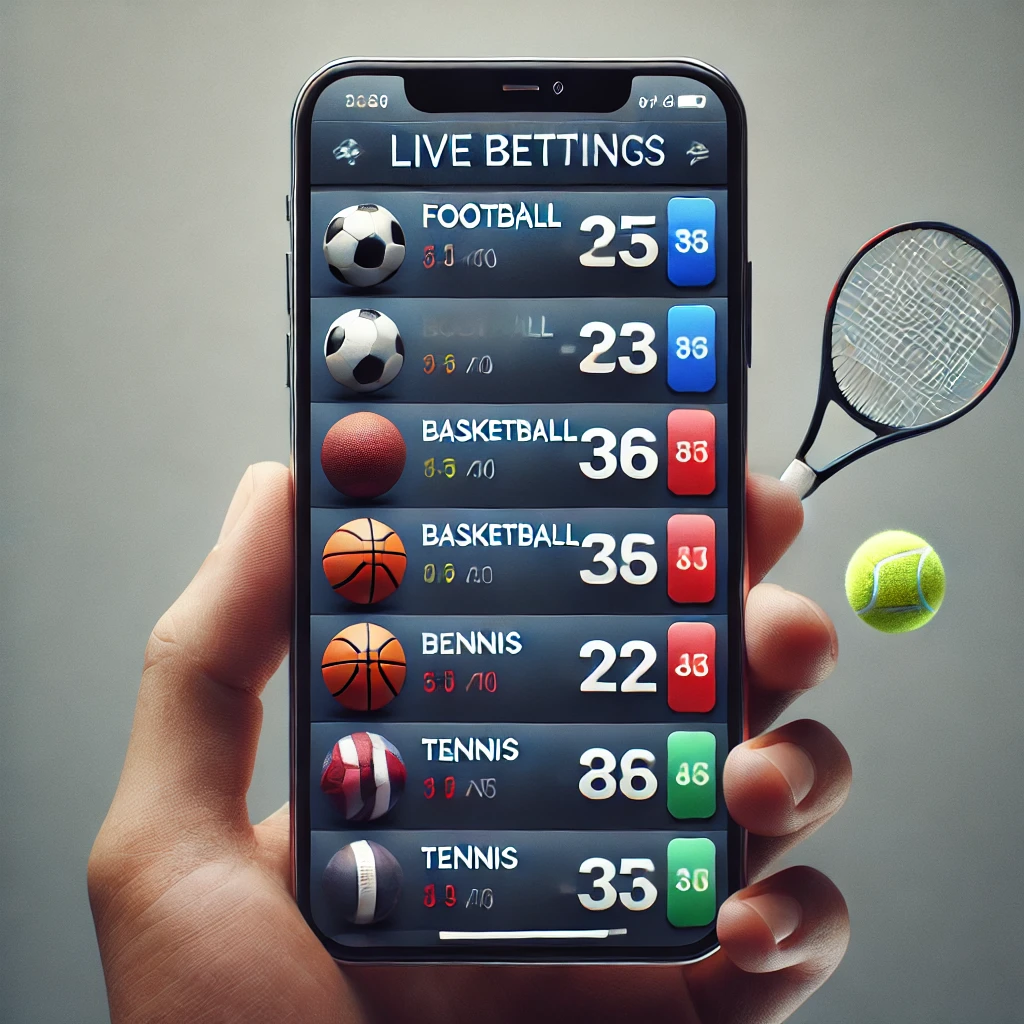 פנוי A digital sportsbook interface on a mobile device displaying live betting options for football, basketball, and tennis.